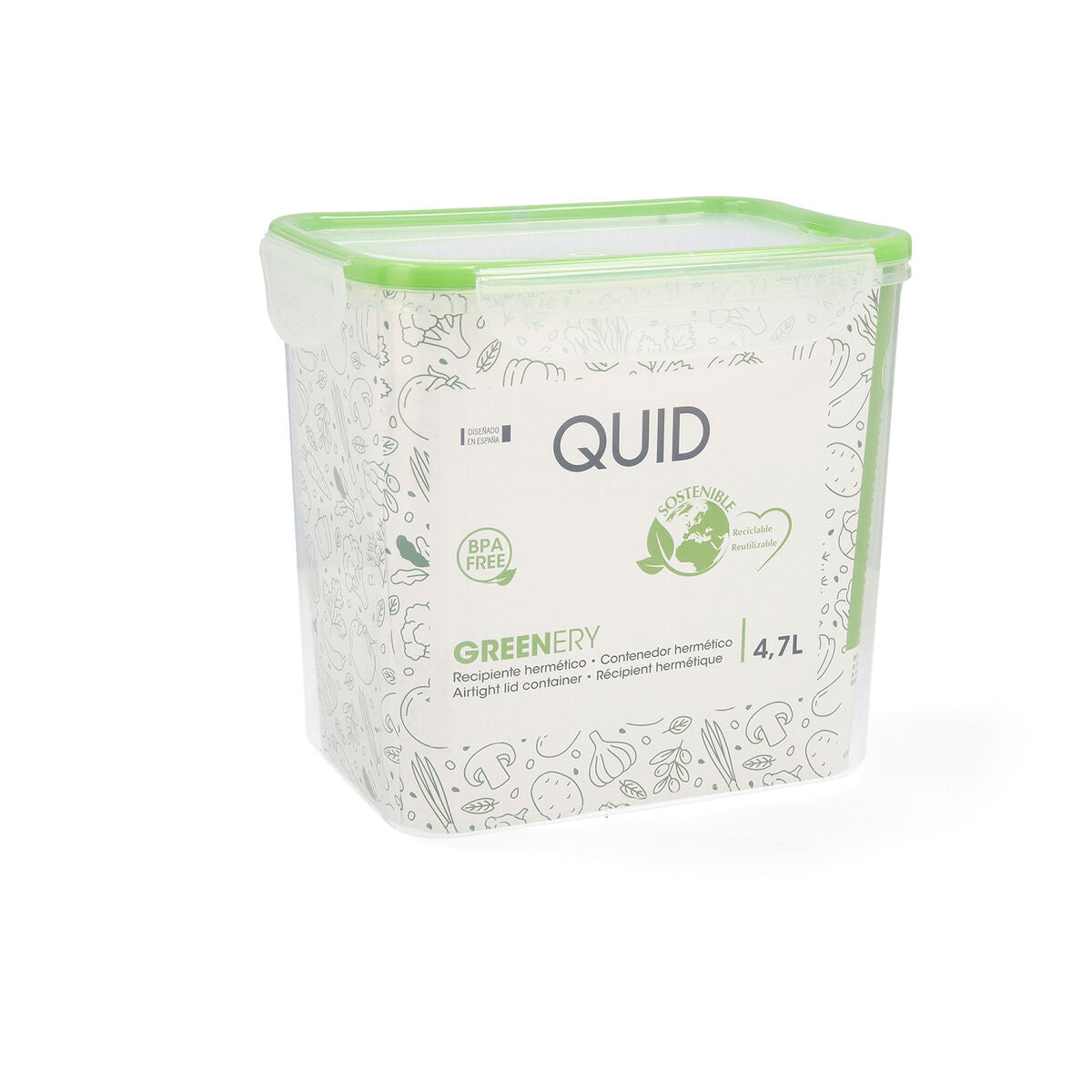 Fiambrera Hermética Quid Greenery Transparente Plástico 4,7 L (4 Unidades) (Pack 4x)