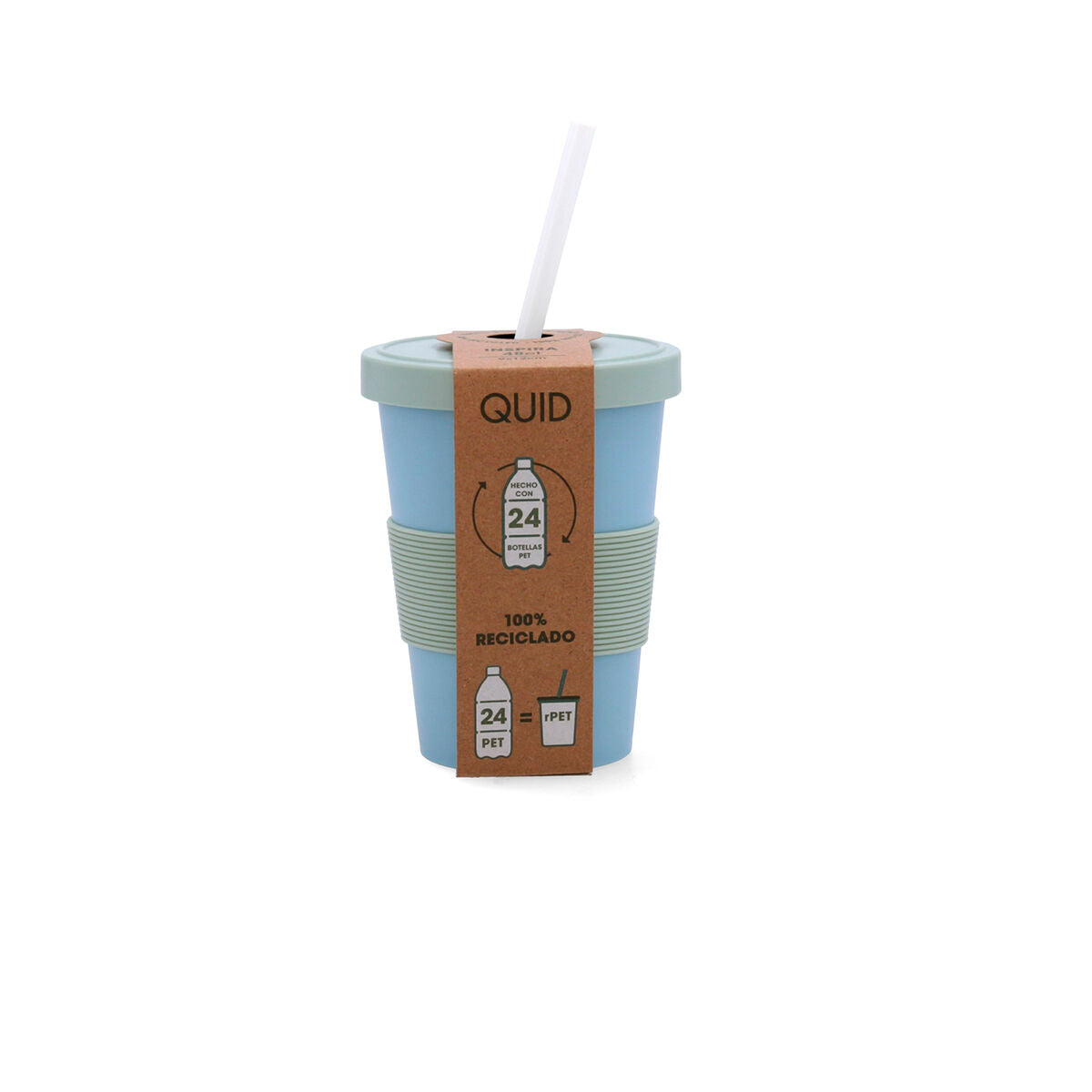 Vaso con Pajita Quid Inspira Con Tapa 480 ml Azul Plástico (12 Unidades)