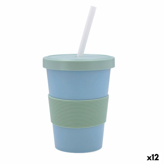 Vaso con Pajita Quid Inspira Con Tapa 480 ml Azul Plástico (12 Unidades)