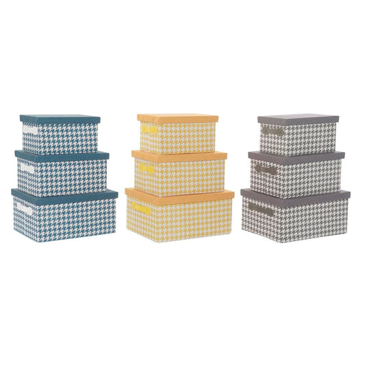 Set de Cajas Organizadoras Apilables DKD Home Decor Gris Azul Amarillo 40 x 30 x 20 cm