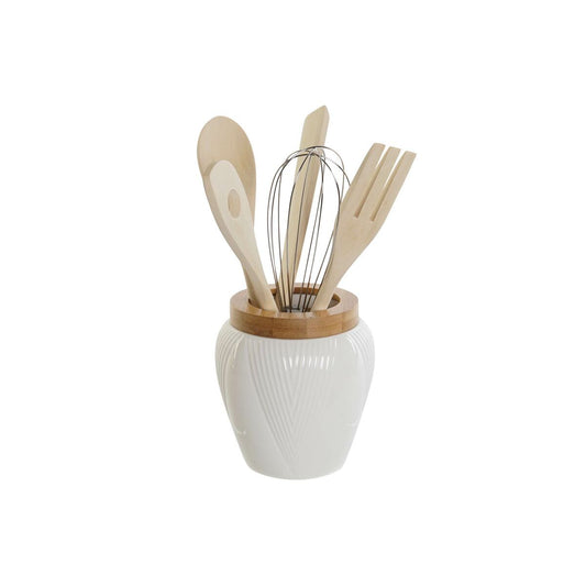 Bote para Utensilios de Cocina DKD Home Decor Blanco Bambú Porcelana 10,5 x 10,5 x 12 cm 6 Piezas