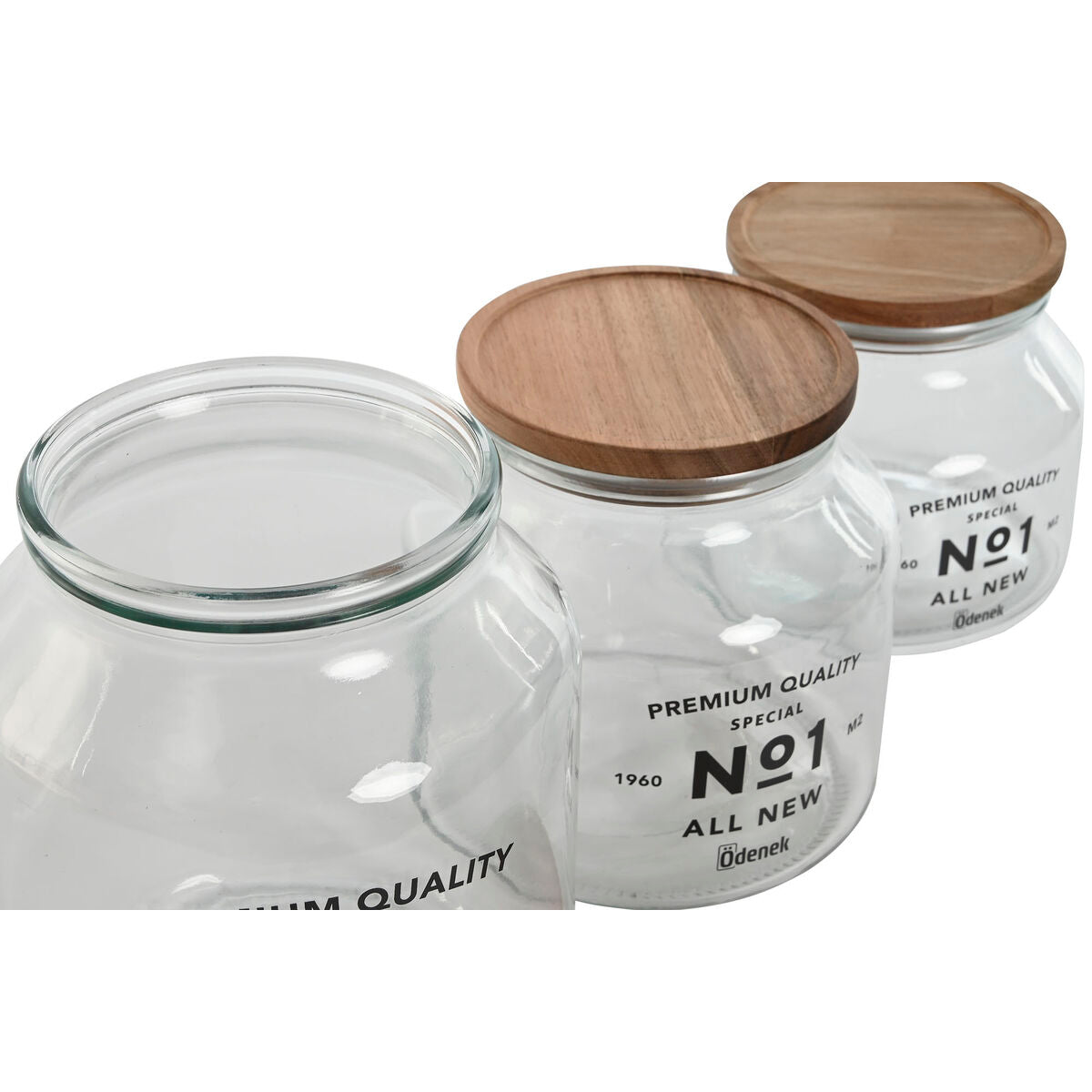 Set de 3 Botes Home ESPRIT Natural Cristal Acacia 1,5 L 2 L 3 L 16 x 16 x 21 cm