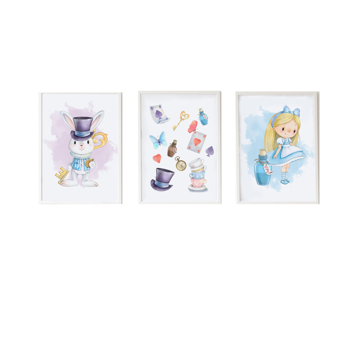 Set of 3 pictures Crochetts Alice Multicolour MDF Wood 33 x 43 x 2 cm Rabbit Hat Girl (3 Pieces)