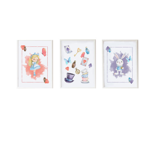 Set of 3 pictures Crochetts Alice Multicolour MDF Wood 33 x 43 x 2 cm Rabbit Hearts Girl Elephant (3 Pieces)
