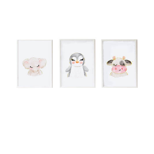 Set of 3 pictures Crochetts Multicolour MDF Wood 33 x 43 x 2 cm Elephant Cow Penguin (3 Pieces)