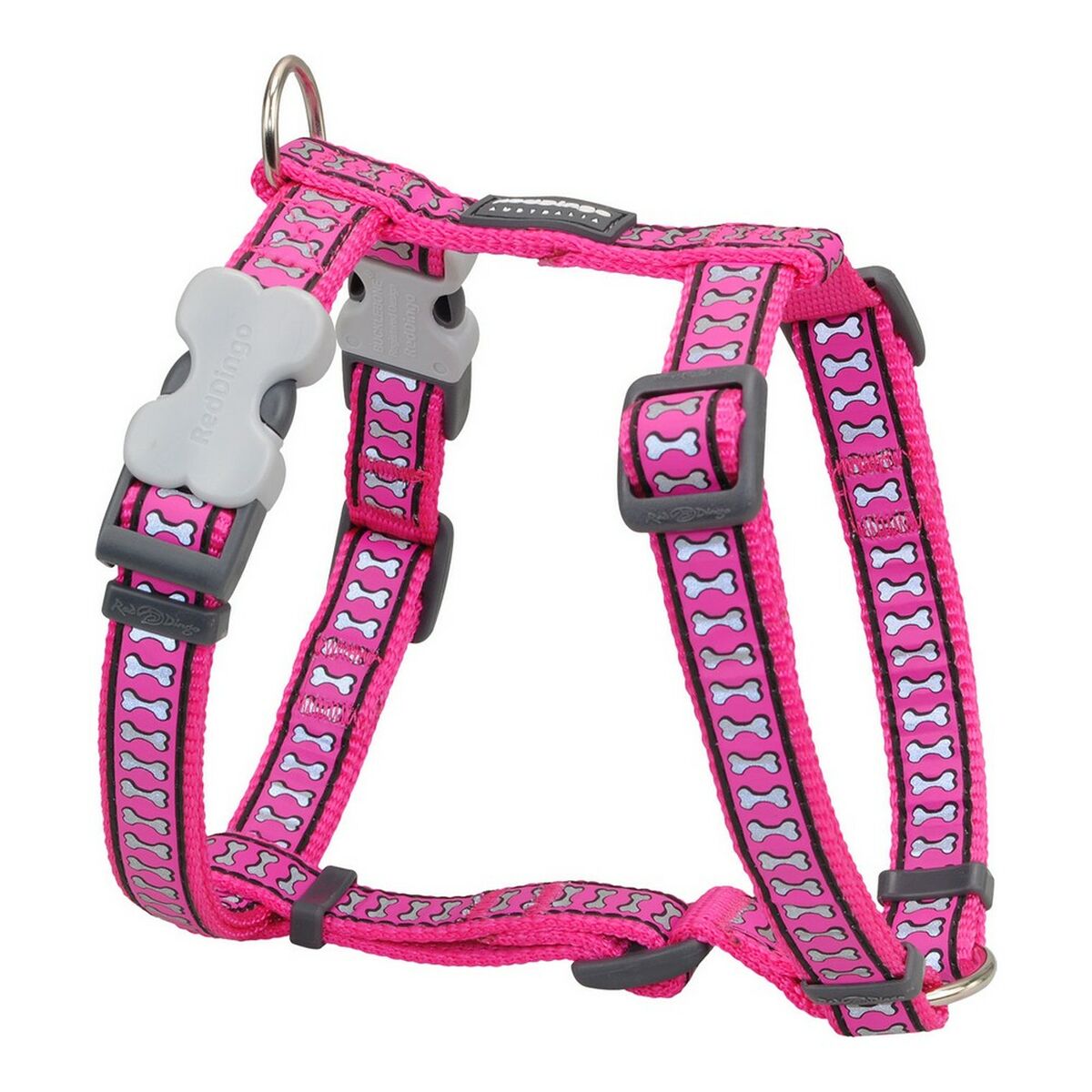 Hundegeschirr Red Dingo Pink Knochen Reflektierend 37-61 cm