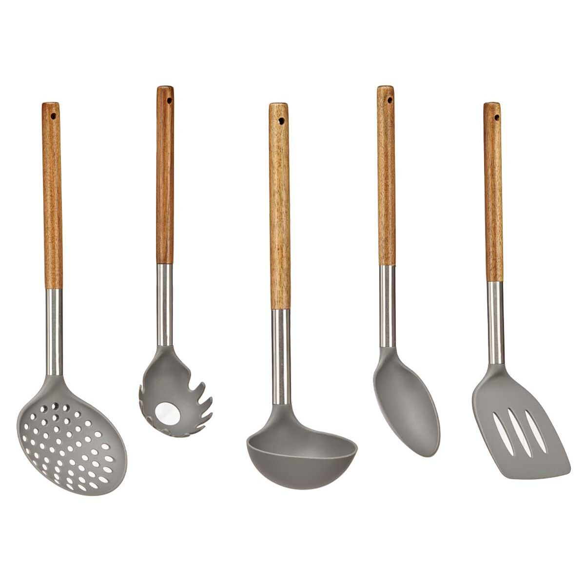 Juego de Utensilios de Cocina Gris Acero Inoxidable Madera de acacia (6 Unidades)