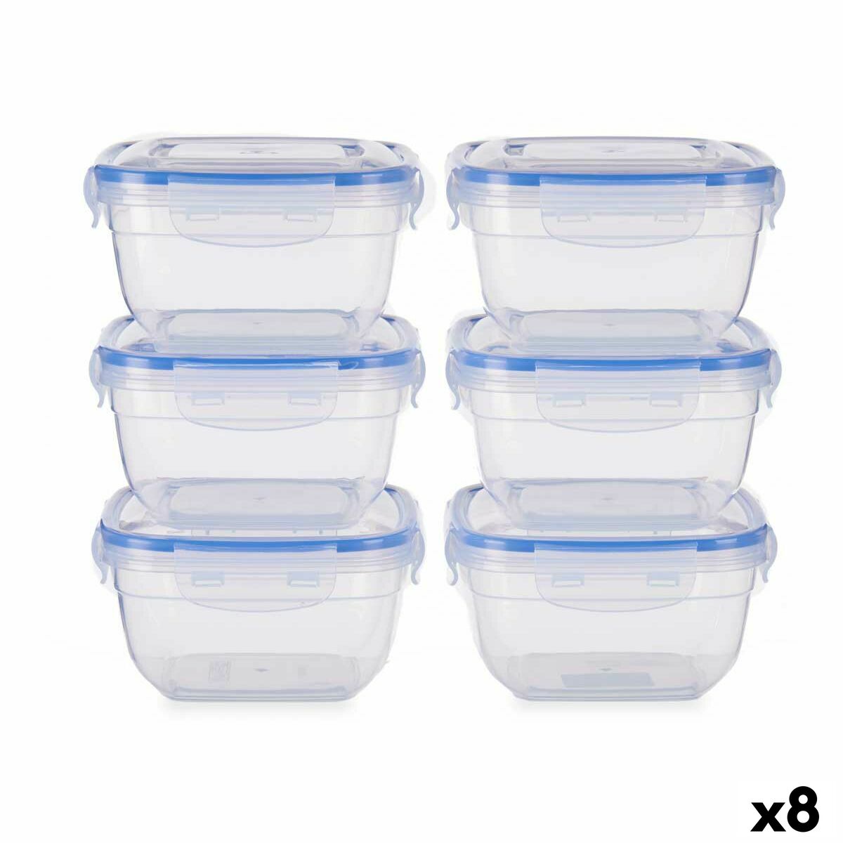 Set de Fiambreras Hermético Azul Transparente Plástico 900 ml 14,5 x 8,5 x 14,5 cm (8 Unidades)