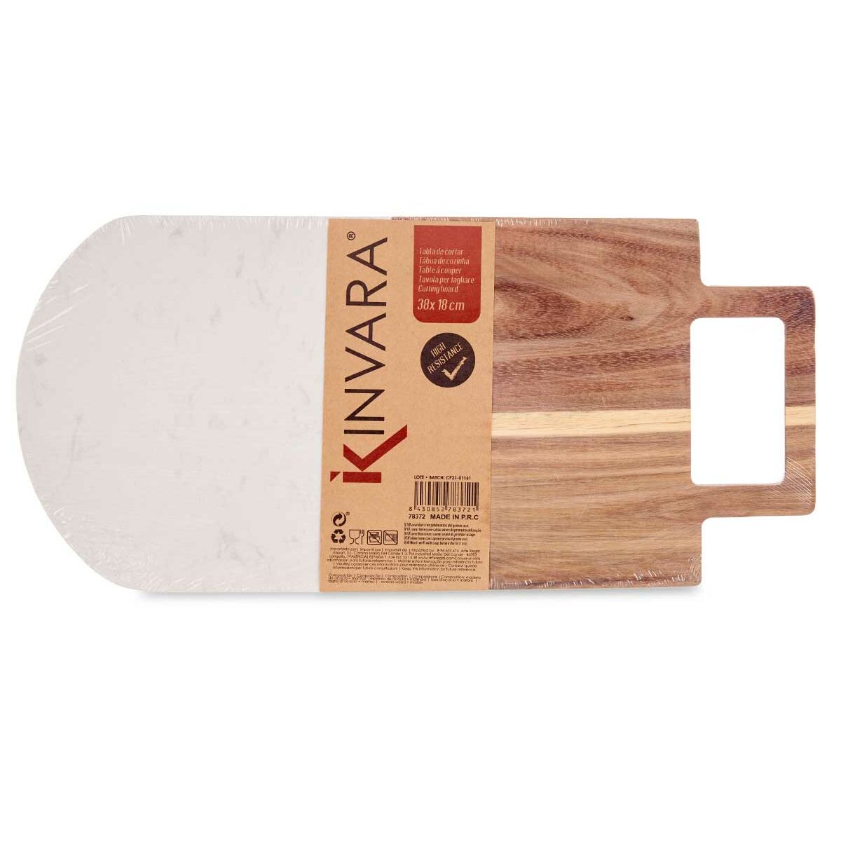 Tabla de cortar Blanco Mármol Madera de acacia 18 x 1,5 x 38 cm (8 Unidades)