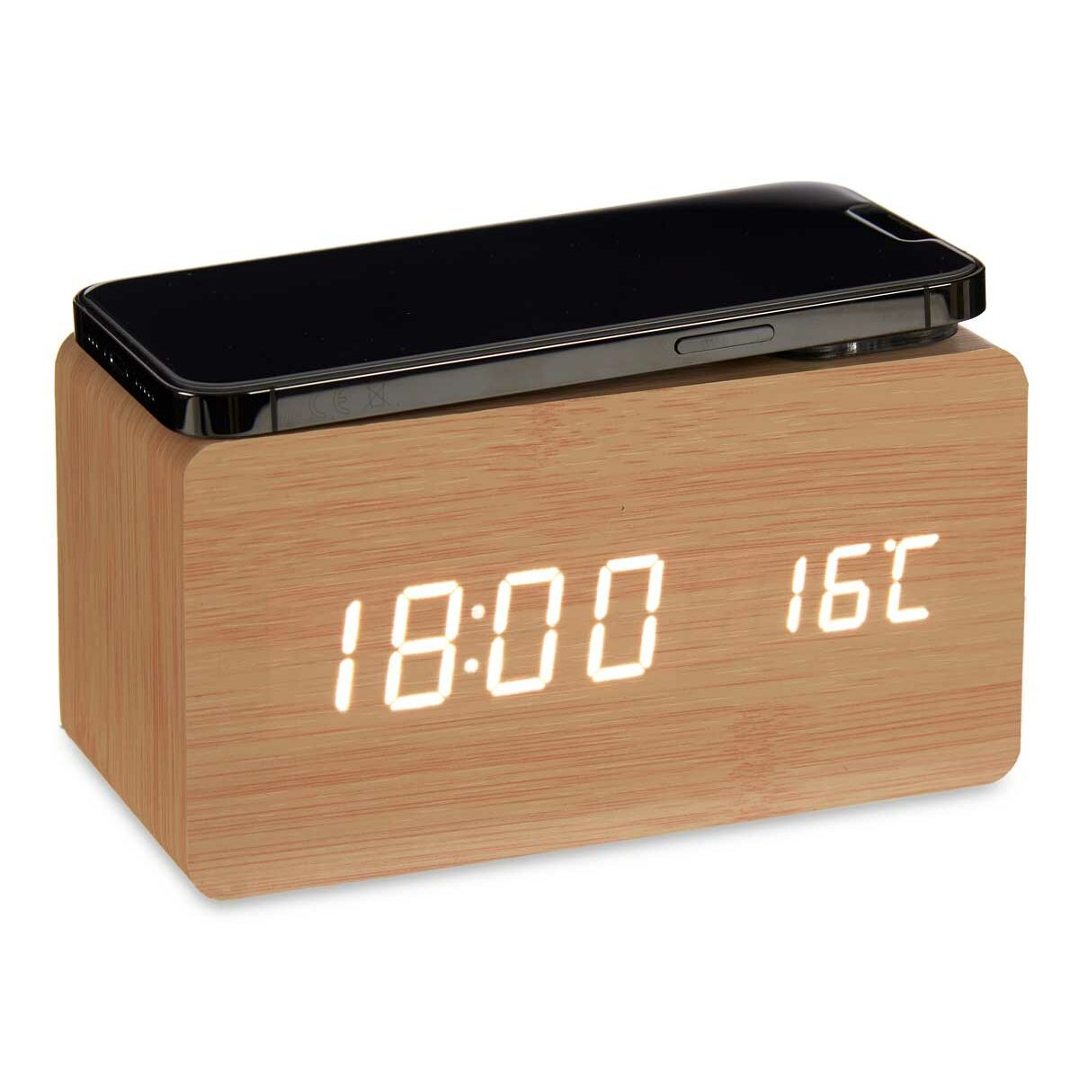 Alarm Clock with Wireless Charger Brown (12 Units)